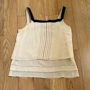 Stefanel Silk Sleveless Cream Layered Tank with Black Trim